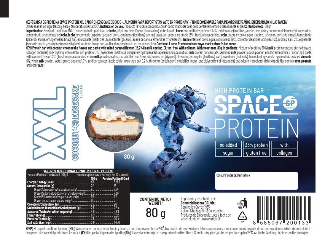 imgi_11_SPACE-ETIQUETAS-INGLESESPANOL_page-0010 Barra Proteina XXL 80 G Coconut Cheesecake - Space Protein - Imagen 2