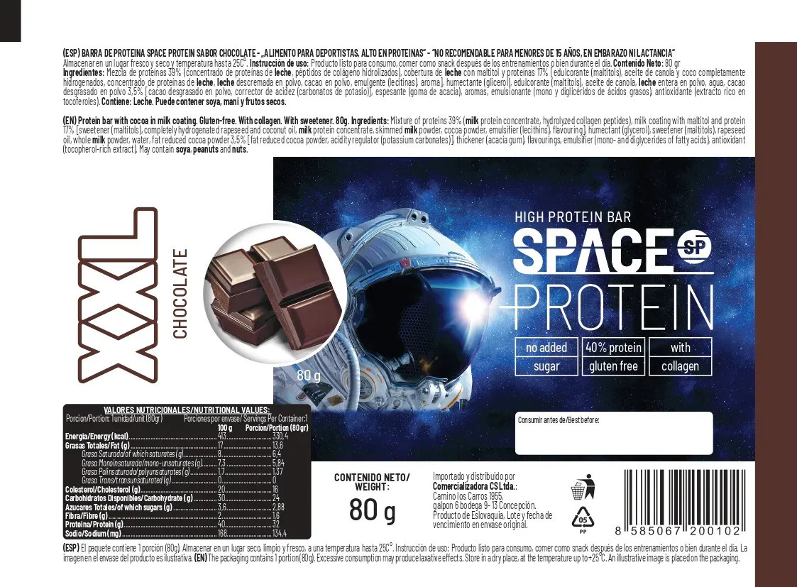 Barra Proteina XXL 80 G Chocolate - Space Protein - Imagen 2
